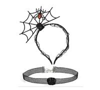 Vdaxvme 2 piezas de aro para el pelo con forma de telaraña y gargantilla de encaje punk para niñas calientes, disfraz divertido para fiesta de Halloween