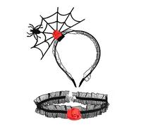 Vdaxvme 2 piezas de aro para el pelo con forma de telaraña y gargantilla de encaje punk para niñas calientes, disfraz divertido para fiesta de Halloween