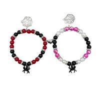 Vdaxvme 2 pulseras góticas de Halloween arañas magnéticas con corazón par hip hop elástico pulseras de perlas para hombres mujeres joyas regalo pulseras de perlas para hombres, talla única, como se