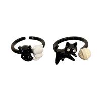 Vdaxvme 2 unids/set estilo coreano negro gato anillos mujeres divertido dibujos animados dedo par ajustable apertura moda joyería dedo para las mujeres