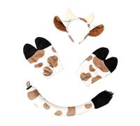 Vdaxvme 3 piezas de disfraces de vaca, accesorios para niños y adultos, orejas de vaca, diadema, cola, guantes, cola, Halloween, disfraz de cosplay de animales