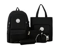 Vdaxvme 5 unids/set estudiante escuela mochila gran capacidad casual Daypacks lona viaje almacenamiento bolsa, Negro