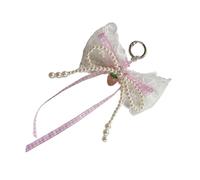 Vdaxvme Abalorio de lazo de encaje de perlas de imitación para bolsos con tela a cuadros y diseños de fresa para mujeres modernas a diario, 16x14cm, Tela de perlas de imitación