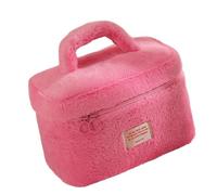 Vdaxvme Bolsa de almacenamiento de cosméticos de felpa resistente, diseños suaves y elegantes, accesorio para el hogar para entusiastas del maquillaje y viajeros, rosa roja, Size