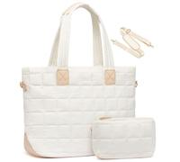 Vdaxvme Bolso bandolera de gran capacidad para viajes y trabajo, cómoda bolsa de hombro de algodón, almacenamiento de ordenador, portátil de negocios organizado, Blanco