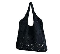 Vdaxvme Bolso de playa de gran capacidad para mujer, color sólido, hueco de punto, bolso de la compra del antebrazo para viajes, informal, de ganchillo, Negro