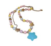 Vdaxvme Bonito collar con dije de estrella, collar con colgante de cadena de cuentas, collar con colgante de cuentas redondas, joyería para el cuello para fiestas diarias, acrílico, circonita cúbica