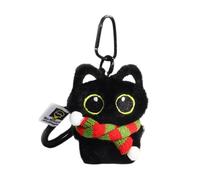 Vdaxvme Bonito llavero de peluche de gato negro, adorable accesorio de monedero, colgante único para mujer, Bufanda roja y verde, 9.5 7.5