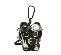 Vdaxvme Bonito llavero de peluche de gato negro, adorable accesorio de monedero, colgante único para mujer, Sujeta la guitarra, 9.5 7.5