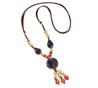 Vdaxvme Collar artístico de cerámica con cuentas de flores, cadena ligera de cuello largo, perfecto para primavera y atuendos diarios, accesorios elegantes para el cuello, Medio, como se describe