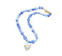 Vdaxvme Collar con colgante de corazón para mujer, elegante, gargantilla de piedra natural con cuentas para el cuello, joyería, piedra natural, Circonia cúbica