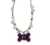 Vdaxvme Collar con colgante de hueso de moda, gargantilla de clavícula, cadena punk, perlas irregulares, collar de cuentas, joyería de declaración, Metal, Circonia cúbica