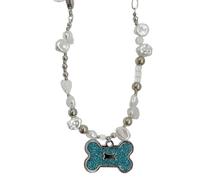 Vdaxvme Collar con colgante de hueso de moda, gargantilla de clavícula, cadena punk, perlas irregulares, collar de cuentas, joyería de declaración, Metal, Circonia cúbica