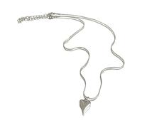 Vdaxvme Collar de corazón de acero inoxidable con temperamento femenino, cadena de hueso de serpiente, cadena ajustable para estudiantes, Metal, Circonia cúbica