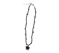 Vdaxvme Collar para mujer, hecho a mano, cadena de hueso de piedra natural con cuentas retro, collar con nuevo chino para mujeres y hombres, Piedra natural y cuerda trenzada, Circonia cúbica