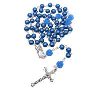 Vdaxvme Collar único de cuentas de oración con cuentas de cristal, cadena de clavícula de rosas, joyería católica, collar de rosario religioso, perla de cristal, aleación, Circonia cúbica