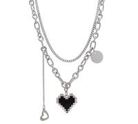 Vdaxvme Collares para mujer, 2 piezas/set de cadena europea y de aleación de amor, cadena de clavícula de doble capa, metal, circonita cúbica