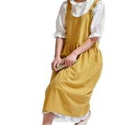 Vdaxvme Delantales de cocina de algodón y lino para mujer, con lazos en la cintura, para hornear, pintar, jardinería, color amarillo