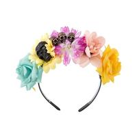 Vdaxvme Delicada diadema de flores y calaveras de imitación para el pelo, banda lateral fina con forma de flor de imitación para niñas, diadema de Halloween