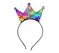Vdaxvme Diadema de coronas de lentejuelas brillantes con diseño colorido, accesorio para fiesta de cumpleaños para niña, diadema brillante para fiesta de cumpleaños
