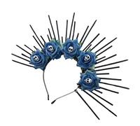 Vdaxvme Diadema de coronas para mujer, diseño de calavera, flores, Halloween, serie oscura, tiaras, diadema, fiesta, disfraz, aro para el pelo