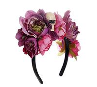 Vdaxvme Diadema de fiesta de Halloween con calavera y flores, accesorio para el cabello para bailes de máscaras
