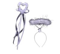 Vdaxvme Diademas de dibujos animados, juego de varita de ángel, aro de plumas, auriola, accesorio para el pelo