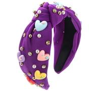 Vdaxvme Diademas de nudos para mujer, de ala ancha, con corazón de resina y perlas de diamante adornadas para compras de maquillaje de niña