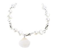 Vdaxvme Elegante cadena de cuentas de concha, pulsera de cuatro hojas, longitud ajustable, pulsera de perlas de adorno de moda y elegante