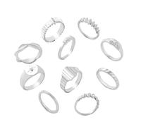 Vdaxvme Juego de 10 anillos con forma geométrica con cristales chapados en oro y plata, accesorios ajustables, SizeApprox.1.8cm/0.71inch1.7cm/0.67inch, Metal