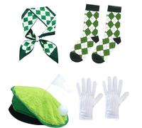 Vdaxvme Juego de 4 accesorios para disfraz de golfista: gorros, calcetines de rombos, guantes, bufanda, Halloween, fiesta temática de golf, accesorios de disfraz de golf para mujer