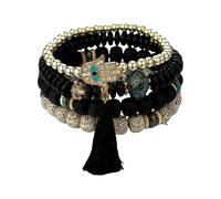 Vdaxvme Juego de 4 pulseras bohemias con ojo malvado para mujer con colgante de borla de mano de Fátima de cristal y cadena de perlas de piedra, pulsera de vacaciones en la playa, talla única, como se