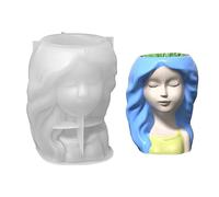 Vdaxvme Lindo soporte para bolígrafo de niña molde de silicona para adornos de mesa, herramienta de fabricación de yeso, forma de maceta suculenta, fácil de limpiar, linda chica molde de silicona