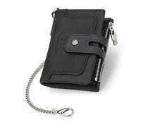 Vdaxvme Monedero plegable triple compacto para hombre con doble cremallera, compartimento para monedas y tecnología de bloqueo, cadena antirrobo, cartera de piel sintética, monedero plegable triple