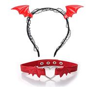 Vdaxvme Paquete de 2 diademas con forma de murciélago y gargantilla de Halloween, accesorios de cosplay para adultos y niños