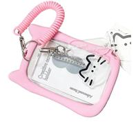 Vdaxvme Portatarjetas transparentes con orejas de gato, tarjetero, llavero, funda protectora, para tarjetas de autobús