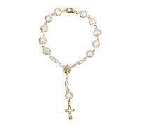 Vdaxvme Pulsera de rosario de perlas con colgante de Cristo, joyería de aniversario, regalo para mujeres y hombres, joyería religiosa católica, pulsera de bautizo para bebés, niñas y niños pequeños