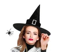 Vdaxvme Sombrero negro de Halloween Widget con borde ancho, sombrero puntiagudo de moda para fiestas de Halloween