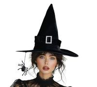 Vdaxvme Sombrero negro de Halloween Widget con borde ancho, sombrero puntiagudo de moda para fiestas de Halloween