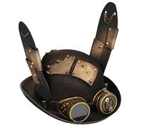 Vdaxvme Steampunk - Sombrero de copa para hombre con gafas, diseño de cuerno de diablo gay, carnaval, club nocturno, sombrero de cuerno de diablo