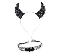 Vdaxvme Tocado punk de Halloween con alas de murciélago para Halloween + gargantilla con alas de diablo, accesorios temáticos de ala de murciélago para niña
