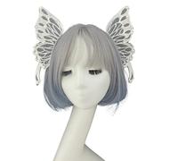 Vdaxvme Velo de mariposa para el pelo con perlas barrocas, cabeza gótica de juego de rol para hadas góticas, fiestas de disfraces, flores de mariposa, tocado renacentista, talla única, como se