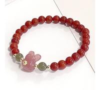 VDCVADKYE Accesorios para muñecas, Pulseras, Pulsera elástica Ajustable de 6 mm con Jade hetiano de ágata roja y Conejo del Zodiaco Feng Shui.
