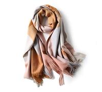 VDCVADKYE Bufanda de Lana,Chal de Cachemira, Scarf Ladies Winter Thick Color Plaid Shawl Cashmere All-Match Warm Dual-Use Scarf Cashmere Caramel Light Gray