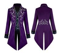 VDDTAGAM Gabardina gótica steampunk medieval vintage para hombre, uniforme de un solo botonadura, abrigo casual para fiesta de Halloween, 03-púrpura, XL