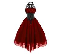 VDDTAGAM Retro - Vestido de tirantes para mujer, largo con dobladillo asimétrico, una línea victoriana Steampunk gótico medieval, disfraz de Halloween, disfraz para mujer, mini noche, vestidos punk