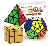 Vdealen - Juego de 3 Cubos mágicos de la colección de Velocidad, Paquete de pirámide, megaminx, Espejo, 3 x 3 x 3, Juego de Rompecabezas(Dorada)