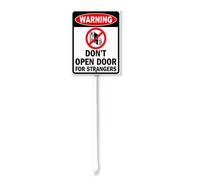 Vdenvileye Advertencia: no abras la puerta para extraños, letrero de patio con estaca, 20 x 30 cm, de aluminio inoxidable, decoración de césped, letrero de advertencia para decoración al aire libre