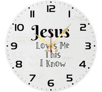 Vdenvileye Jesus Loves Me This I Know - Reloj de pared para decoración de sala de estar, 25,4 cm, redondo, silencioso, sin tictac, funciona con pilas, fácil de leer, baño, cocina, 4 juegos de punteros