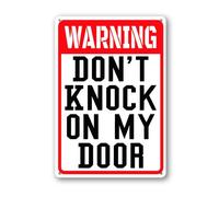 Vdenvileye Lefangovs - Letrero de aluminio resistente con texto en inglés "Warning Don't Knock On My Door" de 20 x 30 cm, decoración de pared de metal resistente para patio, patio, porche